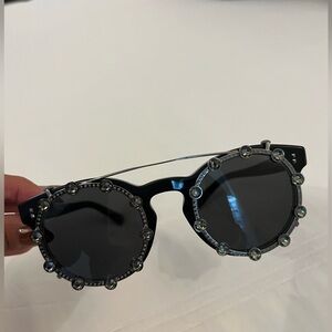 Valentino Stylish Black Embellished Sunglasses with removable lens